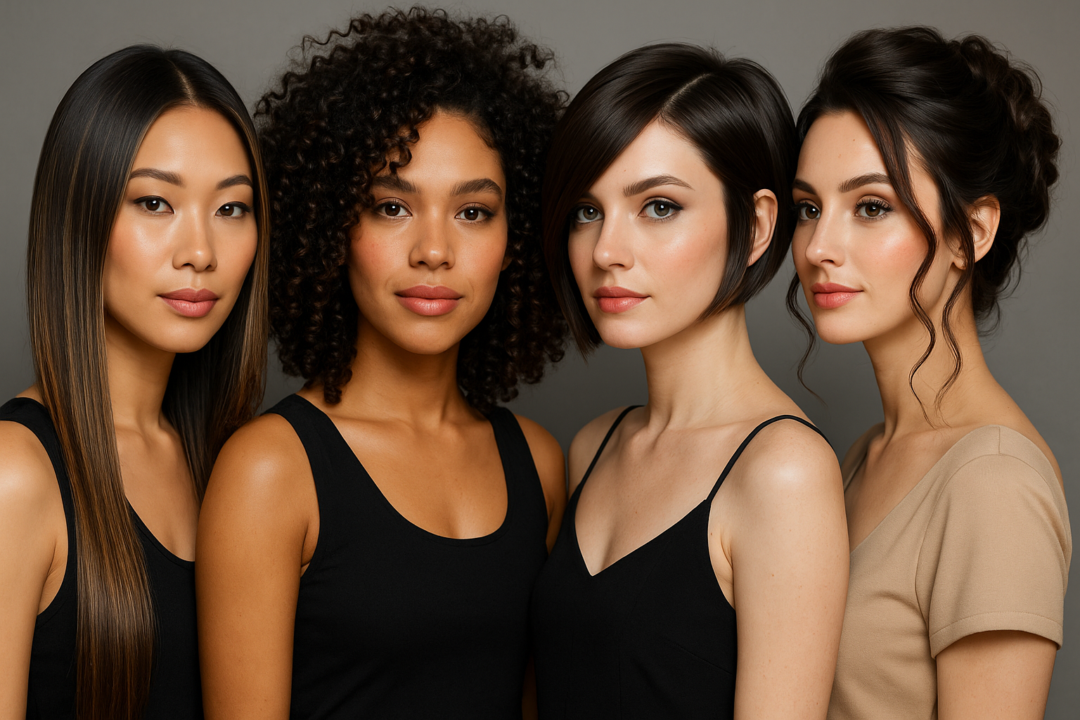 Show a group of 4 individuals with great hair styles already styled